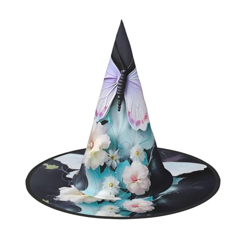 LiuMng Halloween-Hexenhüte für Frauen – 1 weiße Schmetterlings-Druck-Zauberer-Kostümkappe, für Urlaubsparty-Accessoire, Kopfbedeckung LiuMng Halloween-Hexenhüte für Frauen – 1 weiße Schmetterlings-Druck-Zauberer-Kostümkappe, für Urlaubsparty-Accessoire, Kopfbedeckung von LiuMng