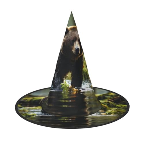 LiuMng Halloween-Hexenhüte für Frauen – 2 Stück brauner Bären-Schlag-Druck, Zauberer-Kostümkappe, für Urlaub, Party, Accessoire, Kopfbedeckung LiuMng Halloween-Hexenhüte für Frauen – 2 Stück brauner Bären-Schlag-Druck, Zauberer-Kostümkappe, für Urlaub, Party, Accessoire, Kopfbedeckung von LiuMng