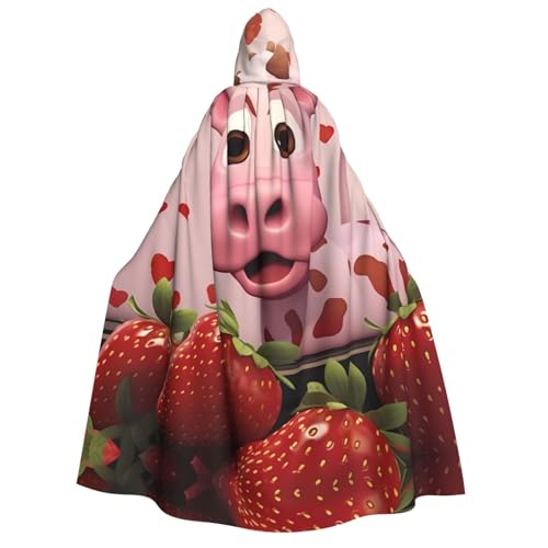 LiuMng Halloween-Kapuzenumhang für Erwachsene, rosa Kuh mit Erdbeeren-Druck, Unisex, Zauberer-Umhang, für Urlaub, Party, Cosplay-Kostüme LiuMng Halloween-Kapuzenumhang für Erwachsene, rosa Kuh mit Erdbeeren-Druck, Unisex, Zauberer-Umhang, für Urlaub, Party, Cosplay-Kostüme von LiuMng