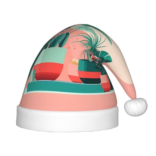 LiuMng Schöne getopfte grüne Pflanzen Weihnachtsmütze, Unisex, Plüsch, klassisch, Weihnachtsmannmütze, weich, bequem, für Silvester, Festliches Partyzubehör von LiuMng