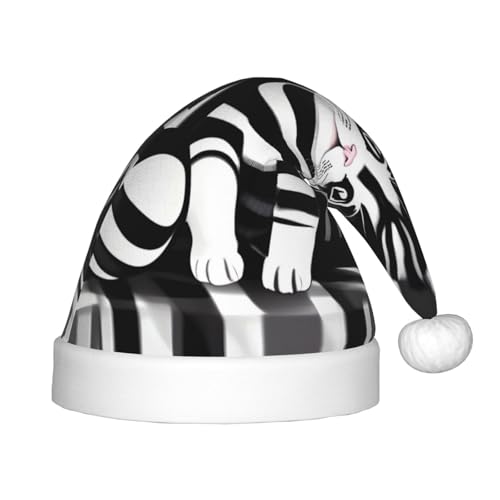 LiuMng Schwarz-weiß gestreifte Kätzchen-Weihnachtsmütze, Unisex, Plüsch, klassisch, Weihnachtsmannmütze, weich, bequem, für Neujahrsparty LiuMng Schwarz-weiß gestreifte Kätzchen-Weihnachtsmütze, Unisex, Plüsch, klassisch, Weihnachtsmannmütze, weich, bequem, für Neujahrsparty von LiuMng