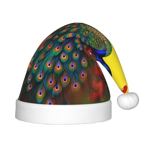 LiuMng Weihnachtsmütze mit Pfauenblumen, Unisex, klassisch, Weihnachtsmannmütze, weich, bequem, für Neujahr, festliche Partyzubehör LiuMng Weihnachtsmütze mit Pfauenblumen, Unisex, klassisch, Weihnachtsmannmütze, weich, bequem, für Neujahr, festliche Partyzubehör von LiuMng