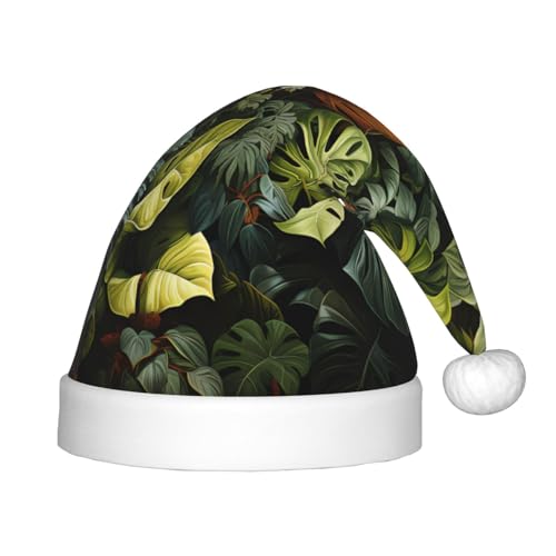 Tropischer Regenwald Palmenblätter Weihnachtsmütze, Unisex Plüsch Klassische Weihnachtsmannmütze/Weich Bequem für Neujahr Festliche Party Supplies von LiuMng