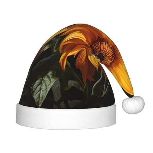 Weihnachtsmütze mit Sonnenblumen-Hintergrund, klassischer Weihnachtsmann-Hut, weich, bequem, für Silvester, festliche Partyzubehör Weihnachtsmütze mit Sonnenblumen-Hintergrund, klassischer Weihnachtsmann-Hut, weich, bequem, für Silvester, festliche Partyzubehör von LiuMng