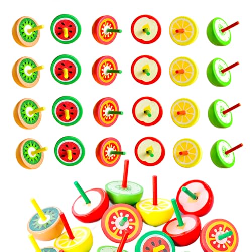 Liuer 20PCS Holzkreisel mit Obstmotiven, Spielzeugkreisel für Mitgebsel Kindergeburtstag (Zufälliges Muster) von Liuer