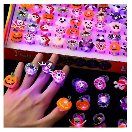 Liuer 50PCS Halloween LED Blinkende Ringe Leucht Fingerring Fingerlampe Halloween Led Ringe Leuchtendes Spielzeug Halloween Leuchtringe Fingerlichter für Jungen Mädchen Mitgebsel Gastgeschenke von Liuer