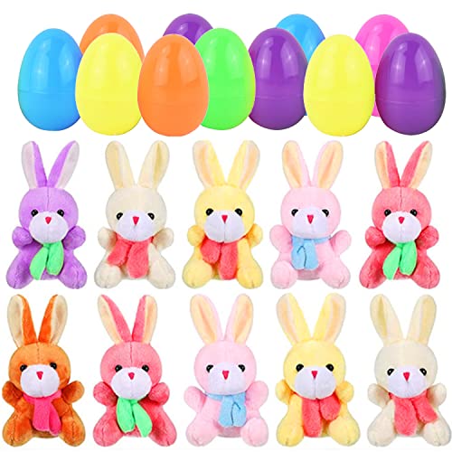 Liuer Ostereier Plastik, 10PCS Ostereier mit Hase Plüschtier,Ostereier zum Befüllen Stofftier Hase,Kaninchen Kuscheltier Ostern Dekoration Ostern Partyzubehör Geschenk für Kinder (B) von Liuer