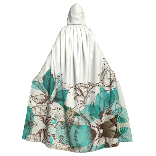 Liulannq Türkis Blaugrün Floral Halloween Unisex Kapuzenumhang Weihnachten Maskerade Kostüm Erwachsene Vampir Hexe Kostüm Exquisites Zubehör von Liulannq