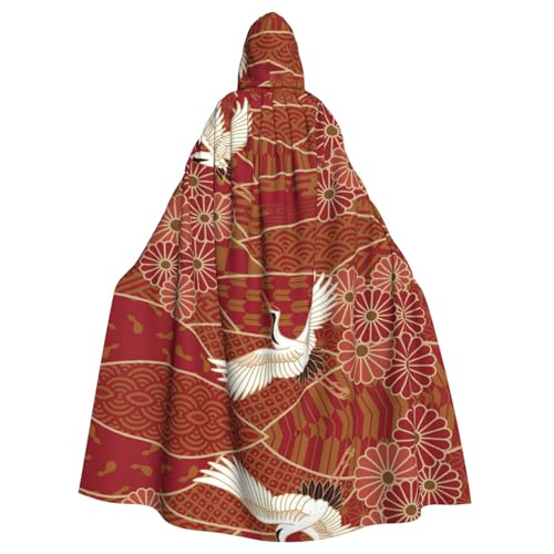 Liulannq Zwei Kraniche Chrysanthemen Halloween Unisex Kapuzenumhang Weihnachten Maskerade Kostüm Erwachsene Vampir Hexe Kostüm Exquisites Zubehör von Liulannq