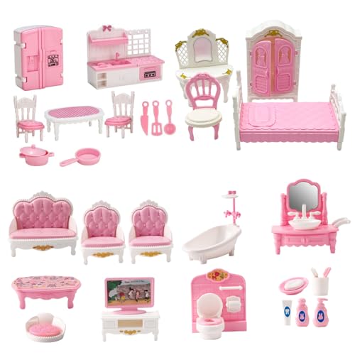 1 Set Dollhouse Möbel, 1:12 Puppenhauszubehör und Möbel mit Küche, Wohnzimmer, Schlafzimmer, Badezimmer für Kinderspielhouse Spielzeug von Liummrcy