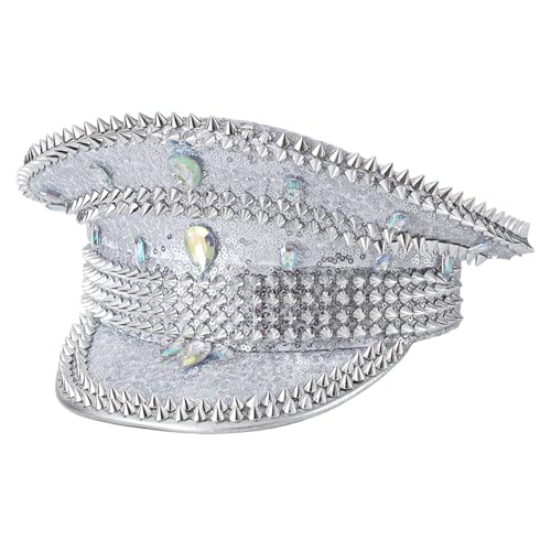 Braut Kapitän Hut Glitzer Y2K Braut Kapitän Hut mit Strasssteinen für Frauen Disco Rave Silber Caps für Abendparty Braut Kapitän Hut Glitzer Y2K Braut Kapitän Hut mit Strasssteinen für Frauen Disco Rave Silber Caps für Abendparty von Liummrcy