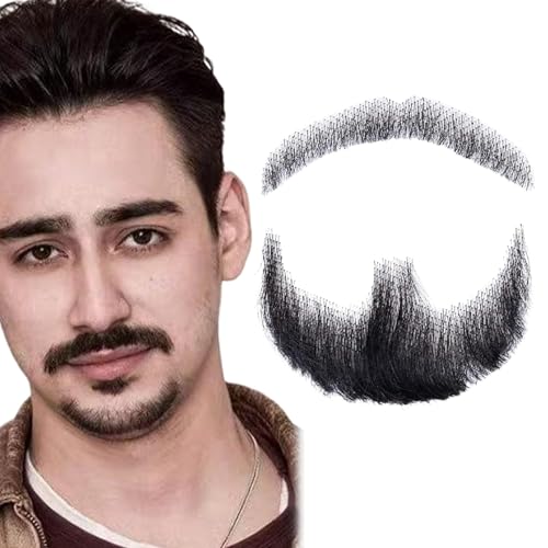 Gefälschter Bart menschliches Haar realistischer Bart gefälschter Schnurrbart unsichtbare Gesichtsbehaarungskostüm Spitze für Männer, die Halloween Cosplay Kostümparty Schwarz anziehen Gefälschter Bart menschliches Haar realistischer Bart gefälschter Schnurrbart unsichtbare Gesichtsbehaarungskostüm Spitze für Männer, die Halloween Cosplay Kostümparty Schwarz anziehen von Liummrcy