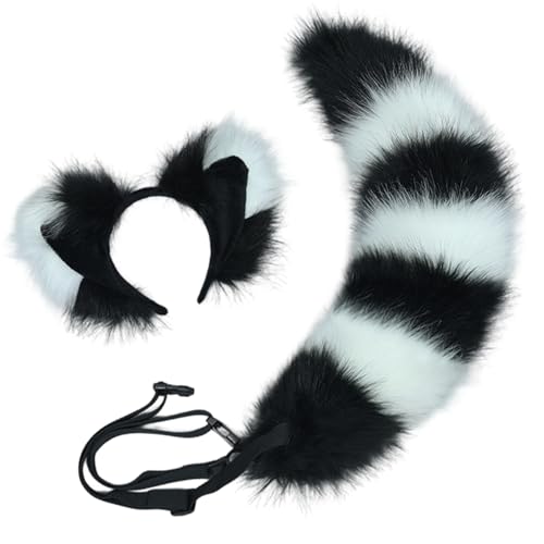 Liummrcy Fuchsohren und Schwanzset, weiche flauschige Fuchs -Ohren -Stirnband und einstellbare pelzige Schwanz, gotische Punkzubehör für Halloween -Party -Cosplay -Kostüm, Schwarz von Liummrcy