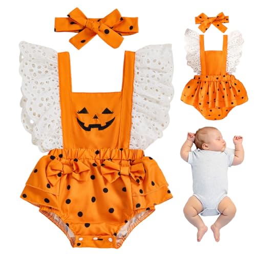 Liummrcy Halloween-Baby-Outfit, weiches Baumwoll-Baby-Mädchen Halloween-Outfit, niedliche ärmellose einteilige Overall für Heimparty, Orange Liummrcy Halloween-Baby-Outfit, weiches Baumwoll-Baby-Mädchen Halloween-Outfit, niedliche ärmellose einteilige Overall für Heimparty, Orange von Liummrcy
