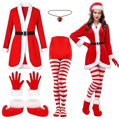 Liummrcy Santa Kostüm Frauen Lustigfestes Weihnachtskostüm beinhaltet Mantelstrümpfe Boot Hat Belt Handschuhe bereitet Freude zum Urlaubsthema Party von Liummrcy