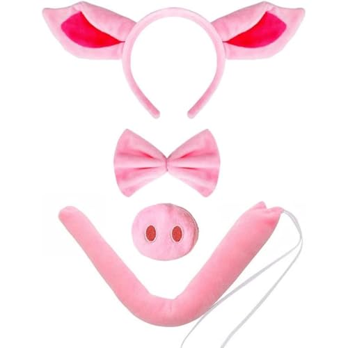 Liummrcy Schwein Kostüm Set Schwein Ohren Stirnbandnase und Schwanz Bowtie Party Cosplay Halloween Accessoires (Rosy), Kinder Kleinkinder von Liummrcy