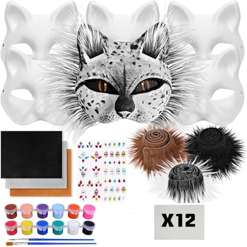 Liummrcy Therian Mask Kit enthält 6 DIY Blank Cat Maske mit 3 Kunstfell, 12 Augennetzblech, 3 Filzstoff, 12-Farben-Farben, 1 Aufkleber und 2 Pinsel für Halloween-Masquerade-Cosplay-Party Liummrcy Therian Mask Kit enthält 6 DIY Blank Cat Maske mit 3 Kunstfell, 12 Augennetzblech, 3 Filzstoff, 12-Farben-Farben, 1 Aufkleber und 2 Pinsel für Halloween-Masquerade-Cosplay-Party von Liummrcy
