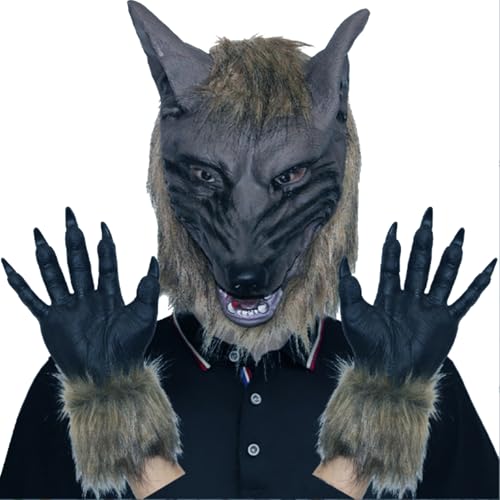 Liummrcy Wolf Head Maske Halloween Scary Full Face Werwolf Maske mit Handschuhen für Halloween und Cosplay -Kostümparty Horror Nächte Schwarz 1PC, Dekorationen, Dekorationen Liummrcy Wolf Head Maske Halloween Scary Full Face Werwolf Maske mit Handschuhen für Halloween und Cosplay -Kostümparty Horror Nächte Schwarz 1PC, Dekorationen, Dekorationen von Liummrcy