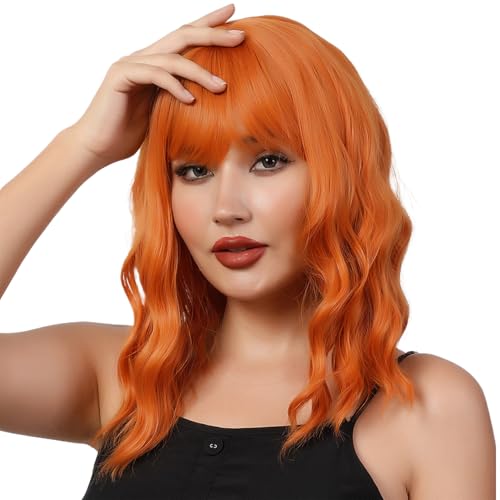 Perücken für Frauen lockige orange rote Perücke mit Pony natürlichen 14 -Zoll von Liummrcy