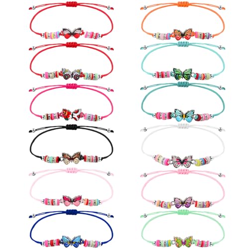 Livdouyu 12 Stück Freundschaftsarmbänder für Kinder mit Schmetterling Anhänger Einstellbare Armbänder für Mädchen Kindergeburtstag Gastgeschenke(Zufällige Farbe) von Livdouyu