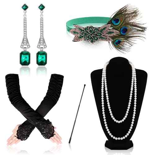 Livdouyu 7 Stück 20er Jahre Kostüm Damen, 20er Jahre Accessoires, 20er Jahre Kleid Zubehör, Pfauenfeder-Kopfschmuck, Handschuhen, Perlenkette, Handspange und Ohrringen Livdouyu 7 Stück 20er Jahre Kostüm Damen, 20er Jahre Accessoires, 20er Jahre Kleid Zubehör, Pfauenfeder-Kopfschmuck, Handschuhen, Perlenkette, Handspange und Ohrringen von Livdouyu