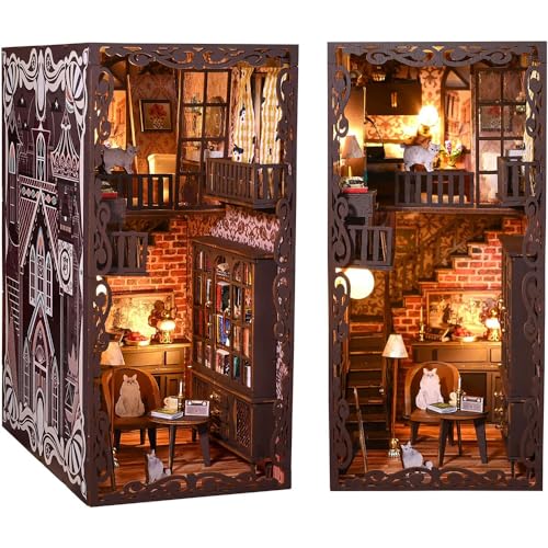 LiveGo DIY Book Nook Kit, DIY Miniatur-Puppenhaus-Kit mit Möbeln und LED, 3D-Holzpuzzle, Buchstütze, Bücherregal-Einsatz, Dekor, Kreativität, Geburtstagsgeschenk für Freunde (NO.9 Secret Castle) von LiveGo