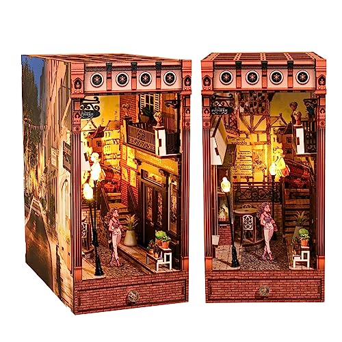 LiveGo DIY Book Nook Kit, DIY Miniatur-Puppenhaus-Kit mit Möbeln und LED, 3D-Holzpuzzle, Buchstütze, Bücherregal-Einsatz, Dekor, Kreativität, Geburtstagsgeschenk für Freunde (Street Night) von LiveGo