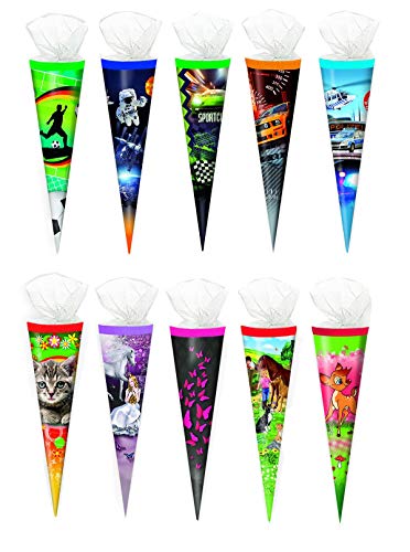 10x Schultüte / Zuckertüte / 35cm / mit Tüllverschluß / 10 verschiedene Motive 10x Schultüte / Zuckertüte / 35cm / mit Tüllverschluß / 10 verschiedene Motive von Livepac Office