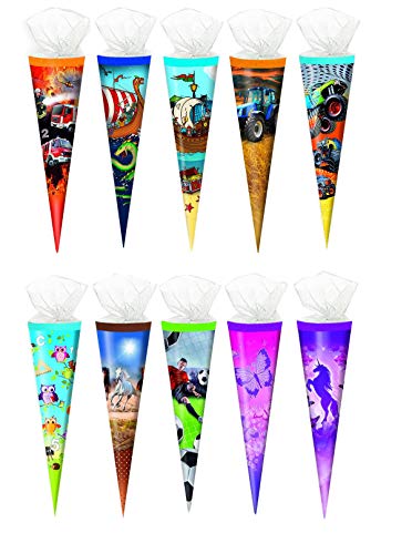 10x Schultüte / Zuckertüte / 35cm / mit Tüllverschluß / 10 verschiedene Motive 10x Schultüte / Zuckertüte / 35cm / mit Tüllverschluß / 10 verschiedene Motive von Livepac Office