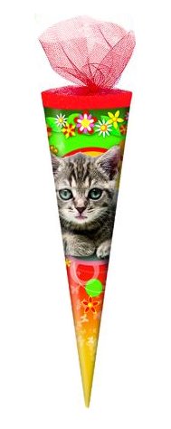 Schultüte / Zuckertüte / Länge: 35cm / rund / Tüllverschluss / "Katze" von Livepac Office