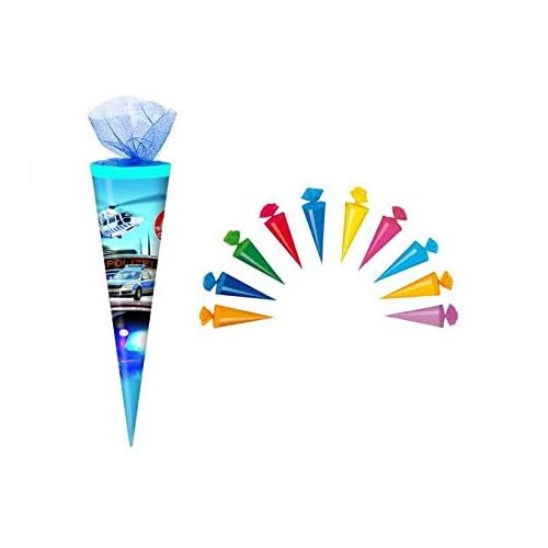 Schultüte / Zuckertüte / Länge: 35cm / rund / Tüllverschluss / "Polizei" + 10 Deko Schultüten 12cm Schultüte / Zuckertüte / Länge: 35cm / rund / Tüllverschluss / "Polizei" + 10 Deko Schultüten 12cm von Livepac Office