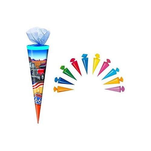 Schultüte / Zuckertüte / Länge: 35cm / rund / Tüllverschluss / "Trucks" + 10 Deko Schultüten 12cm Schultüte / Zuckertüte / Länge: 35cm / rund / Tüllverschluss / "Trucks" + 10 Deko Schultüten 12cm von Livepac Office