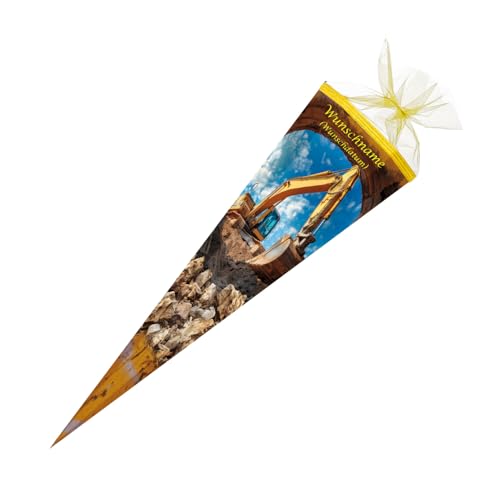 Schultüte mit Gravur / Zuckertüte / 85cm / eckig / "Bagger" Schultüte mit Gravur / Zuckertüte / 85cm / eckig / "Bagger" von Livepac-Office