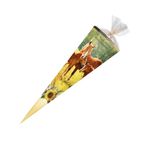 Schultüte mit Gravur / Zuckertüte / 85cm / eckig / "Pferde - Fohlenweide" von Livepac-Office