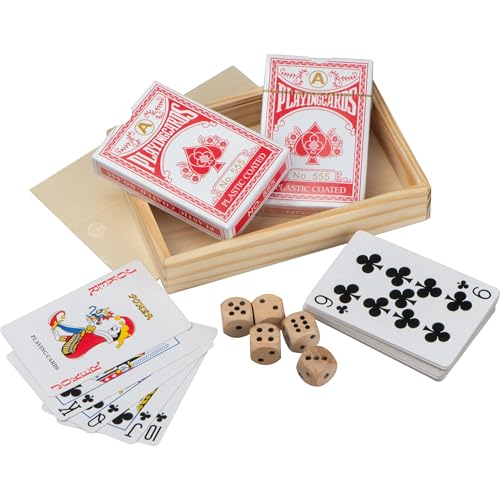 Spielkartenset mit 2 Pokerkartensets (52 Blatt + Joker) und 5 Holzwürfeln von Livepac-Office