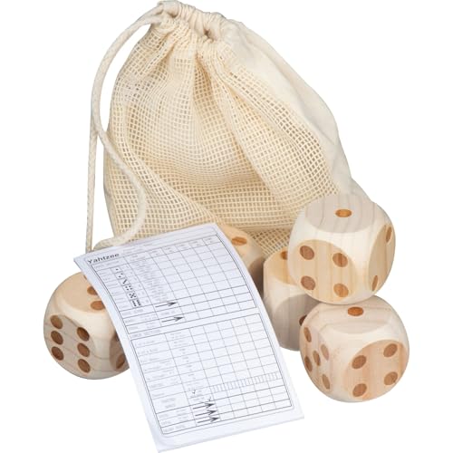 XXL Würfelset / mit 5 Riesen Holz-Würfel 5x5x5cm und Spielblock im Stoffbeutel von Livepac-Office