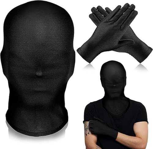 Vollgesichtsmaske Halloween, Unisex Gesichtslose Maske, Schwarze Maske Halloween, Halloween Masken Unisex Gesichtslose Maske mit Schwarzen Handschuhen für Karneval Party Cosplay Kostüm Accessoire Vollgesichtsmaske Halloween, Unisex Gesichtslose Maske, Schwarze Maske Halloween, Halloween Masken Unisex Gesichtslose Maske mit Schwarzen Handschuhen für Karneval Party Cosplay Kostüm Accessoire von Liwein