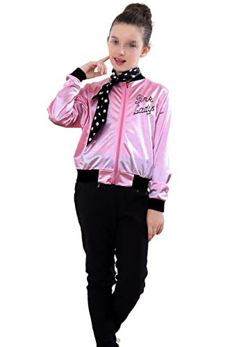 Interming Satin-Jacke für Kinder, Mädchen, 50er-Jahre-Stil, rosa Satin-Jacke, Halloween-Kostüme, kleine Mädchen, Mantel, Größe 6–14 Interming Satin-Jacke für Kinder, Mädchen, 50er-Jahre-Stil, rosa Satin-Jacke, Halloween-Kostüme, kleine Mädchen, Mantel, Größe 6–14 von Lixinya