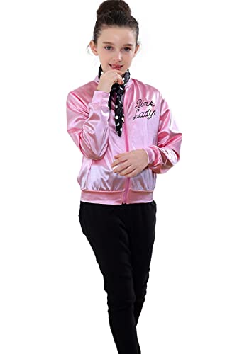 Interming Satin-Jacke für Kinder, Mädchen, 50er-Jahre-Stil, rosa Satin-Jacke, Halloween-Kostüme, kleine Mädchen, Mantel, Größe 6–14 Interming Satin-Jacke für Kinder, Mädchen, 50er-Jahre-Stil, rosa Satin-Jacke, Halloween-Kostüme, kleine Mädchen, Mantel, Größe 6–14 von Lixinya