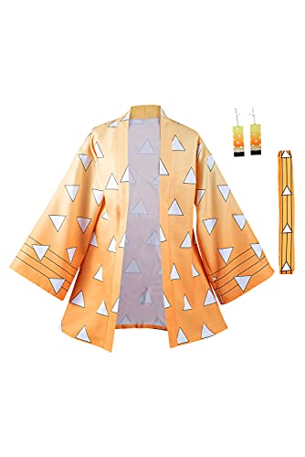 Lixinya Agatsuma Zenitsu Cardigan Jacke Anime Open Front Coat Cosplay Kimono Kostüm Umhang Ohrringe Set Herren L von Lixinya