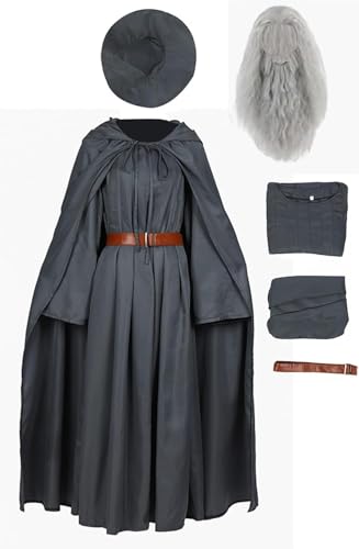 Lixinya Grauer Zauberer Cosplay Kostüm Robe Umhang Gürtel Perücke Zubehör Full Set Herren (Dunkelgrau, M) von Lixinya