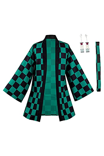 Lixinya Kamado Tanjirou Cardigan Jacke Anime Open Front Robe Cosplay Kimono Kostüm Umhang Ohrringe Set Herren XXL von Lixinya