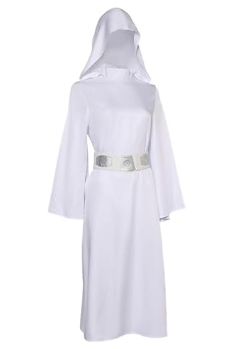 Lixinya Prinzessin Kostüm Cosplay Kostüm Langes Kleid mit Gürtel Weiß Kapuze Halloween Karneval Outfits Damen XL von Lixinya