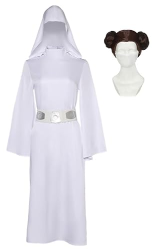 Lixinya Prinzessin Kostüm Cosplay Kostüm Langes Kleid mit Gürtel Weiß Kapuze Zubehör Halloween Karneval Outfits Damen M von Lixinya