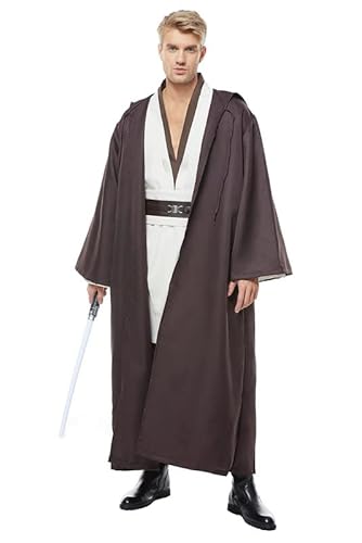 Lixinya Wars Tunic Kenobi Kapuze Robe Full Set Halloween Karneval Party Hooded Cosplay Kostüm Mittelalter Anzug Tunika Set Herren (L, Weiß) von Lixinya