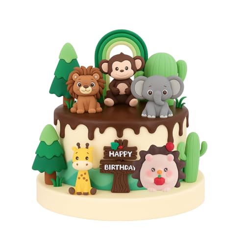 12 Teiliges Set Dschungel Tortendeko Geburtstag - Tortendeko Safari mit Löwe, Affe, Elefant, Igel und Giraffe, TortendekoWaldtiere Tiere, für Geburtstag Party Kinder Baby Shower von Lixstyea