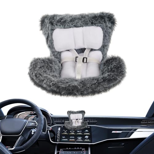 Auto Puppen Sicherheitssitz - autositz Puppe mit Lüftungsclip und Duft, Autositz Puppe Figuren Accessoires von 10–17cm, Plüsch Cartoon Puppenautositz, Auto-Lüftungsgitter-Ornament (Grau) von Lixstyea