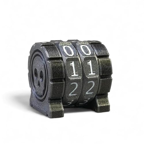 Lixusia Life Counter Health Tracker für Brettspiele, TTRPGs und Kartenspiele mit Totenkopf-Symbol, kompatibel mit MTG, 2 graue Räder mit weißen Zahlen von Lixusia