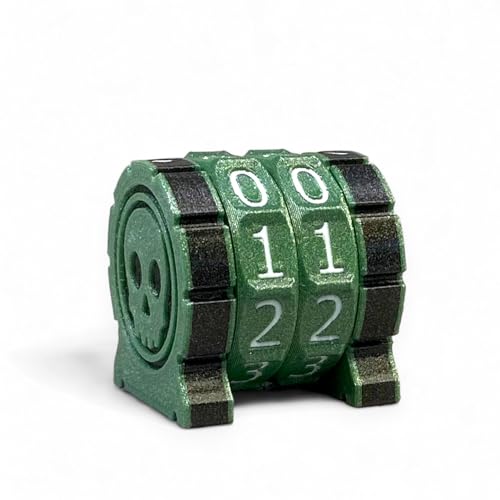 Lixusia Life Counter Health Tracker für Brettspiele, TTRPGs und Kartenspiele mit Totenkopf-Symbol, kompatibel mit MTG, 2 grüne Räder mit weißen Zahlen von Lixusia