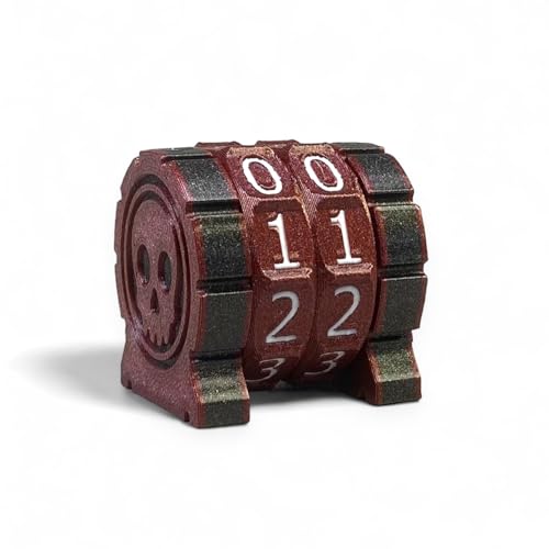 Lixusia Life Counter Health Tracker für Brettspiele, TTRPGs und Kartenspiele mit Totenkopf-Symbol, kompatibel mit MTG, 2 rote Räder mit weißen Zahlen von Lixusia